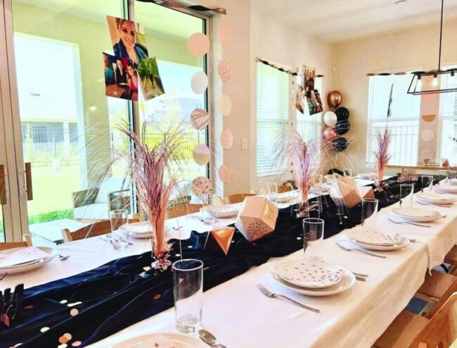 Birthday tableside dining setup staged for a Hibachi Royal shrimp and chicken signature course