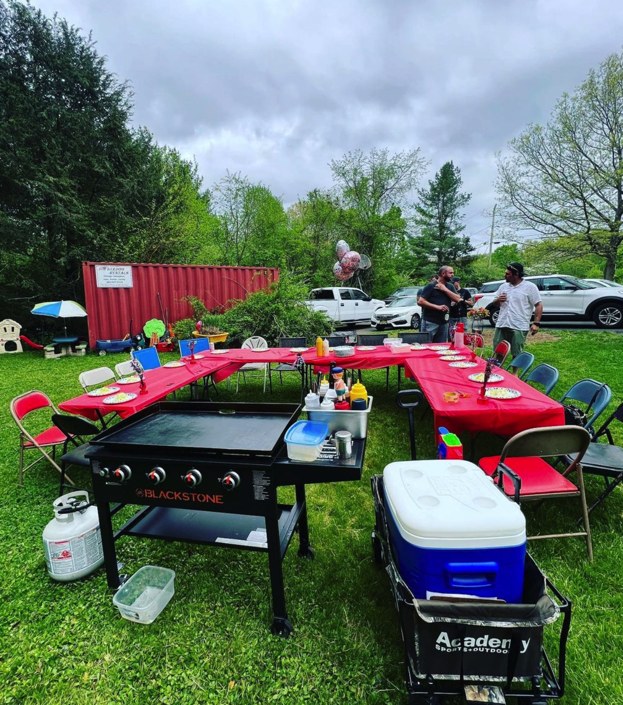 Outdoor celebration tableside grill setup for a Hibachi Royal birthday signature dining course