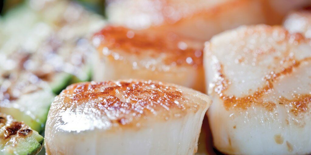 Hibachi Royal scallops and steak signature plate Scallops staged for a Hibachi Royal scallops and steak premium signature plate